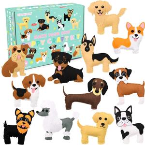 CiyvoLyeen Puppy Sewing Kit for Kids Fun Plush Toy Sewing for Girls & Boys DIY Felt Craft Gift Set Ages 7 8 9 10 11 12, Dog-12pPcs