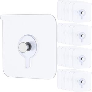 Uniclife 20 Pcs Adhesive Picture Hooks 33 lbs Max 2.2 Load Heavy Duty Picture Hangers Without Nails Wall Hooks for Hanging Transparent Waterproof Frame Hangers Sticky Hooks for Bathroom Kitchen