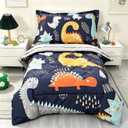 Toddler Bedding Set, 4 Piece Toddler Bedding Set for Boys, Includes Toddler Bed Comforter, Flat Sheet, Fitted Sheet and Pillowcase, Dinosaur Navy Blue