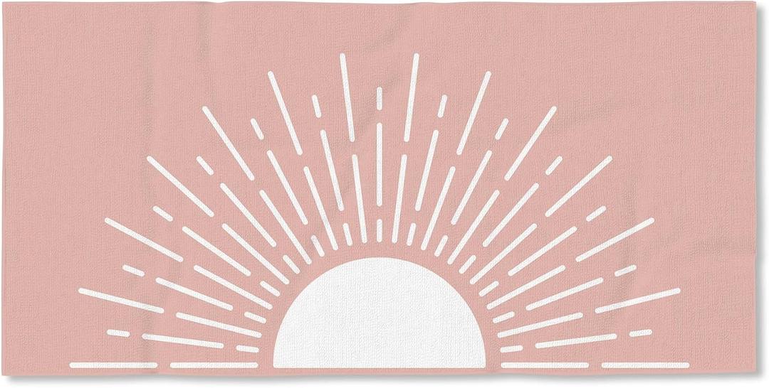 Pink Boho Beach Towel 30x60 Inch, Minimalist Abstract Mid Century Modern Boho Sunshine Oversized Bath Pool Swim Towels Blanket for Bathroom Travel Swimming Camping Picnic Sport