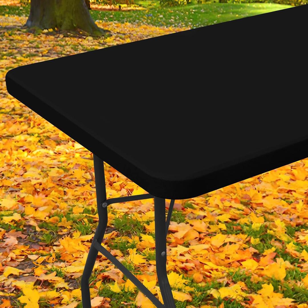 Spandex 6 Foot Rectangle Table Cloth, Elastic Fitted Tablecloths for Picnic, Stretch Washable Patio Table Cover for Outdoor, Camping, Banquet and Parties (Black, 36"x72")