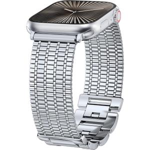 Moolia Stainless Steel Band Compatible with Apple Watch Strap 40/42/41/38/44/46/45/49mm Women, Dressy Fancy Bracelet Metal Mesh Link Wristband for iWatch Series 11 10 9 8 7 6 5 4 3 SE/Ultra 3 2 1 (Silver)