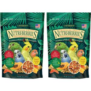 LAFEBER'S Tropical Fruit Nutri-Berries Pet Bird Food, Made with Non-GMO and Human-Grade Ingredients, for Cockatiels Conures Parakeets (Budgies) Lovebirds (Tropical Fruit 10 oz Pack of 2)