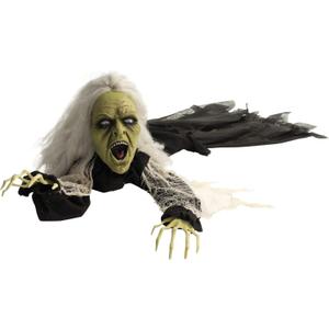 Haunted Hill Farm Scary Crawling Witch Animatronic with Touch Activated Lights and Sound, Indoor or Covered Outdoor Halloween Decorations for Home or Haunted House, Battery Operated Halloween Props