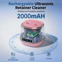Rechargeable Ultrasonic Retainer Cleaner Machine, 45kHz Portable Cleaner for Dentures, Retainers, Aligners, Night Guards, Braces & Jewelry, 3 Modes, 200ML Capacity, Pink