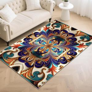 Washable Area Rug, Non-Slip Vintage Hallway Rug Runner with Upgrade Rubber Backing, Stain Resistant Faux Wool Distressed Carpet for Bedroom Living Room Kitchen Laundry Corridor Entrance (63" x 47") (3'11" x 5'3" (Rectangular), Rust/Dull Teal)