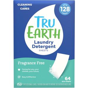 Tru Earth Compact Dry Laundry Detergent - Up to 128 Loads (64 Sheets) - Paraben-Free - Original Eco-Strip Liquidless Detergent, Travel 