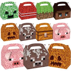 24 Pcs Pixel Party Favors Gift Boxes,Pixel Game Party Favors Xmas Boxes Holiday Gift Wrap Boxes,Holiday Supplies 6.3 * 3.7 * 3.7 Inch