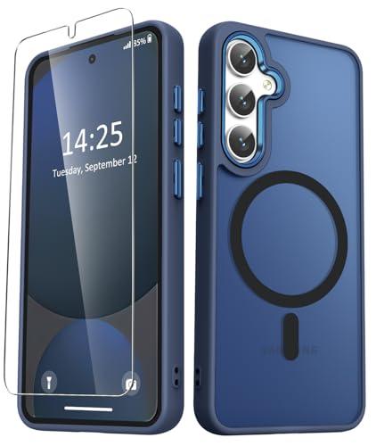 for Samsung Galaxy S25+ Plus Case, Matte Magnetic Phone Case with 1 Screen Protector, Support for Magsafe, Translucent Frosted Shockproof Protective Cover for Samsung Galaxy S25+ Plus, Navy Blue