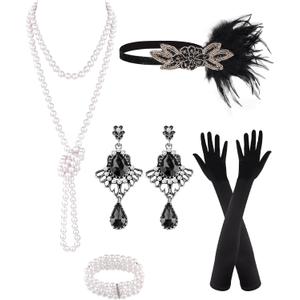 PLULON 6 Pcs 1920s Flapper Great Gatsby Accessories for Women 1920S Women Flapper Accessory Fashion Roaring 20s Costume
