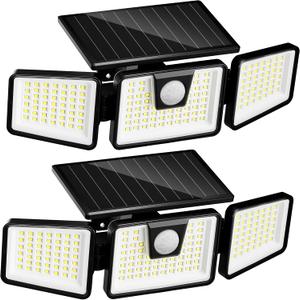 INCX Solar Lights Outdoor Waterproof, 3000 LM 156 LED Motion Sensor Outdoor Lights, 3 Heads Solar Powered Security Flood Light Motion Detected Spotlight for Patio Garage Yard Entryways, 2 Pack Black, 2 Pcs