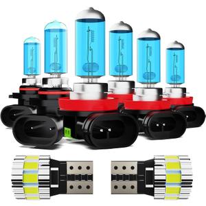 Light Bulbs Fit For Ford Fiesta 2011-2013, High Performance Halogen Headlight Bulb And License Plate Lights Combo, 9005 H11 H11 High Low Beam Fog Lights, 6000K White Light, Pack of 8