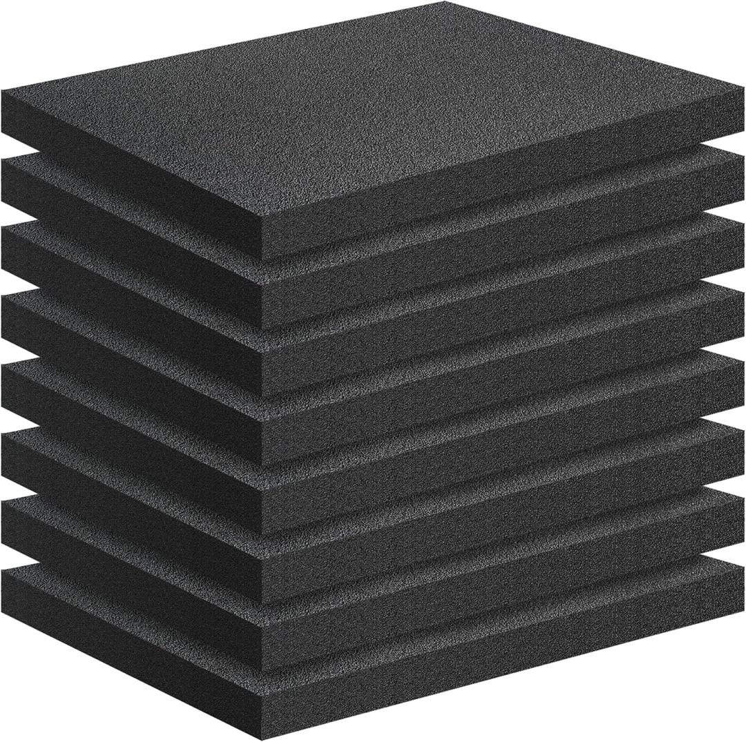 Black Packing Foam Sheets- 8PCS Cuttable Polyurethane Foam Pads Polyurethane Cushioning Inserts Black Foam Board for Packing Cases and Crafts- 16" X 12" X 1" 