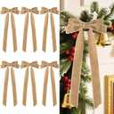 Senjie Velvet Large Christmas Bows for Staircase Garland Wreath, 20in x 8in Vintage Ribbon Bows with Twist Tie for Xmas Tree Holiday Indoor Outdoor Decorations (6Pcs, Khaki) (20 x 8 Inch, Width of 1.5")