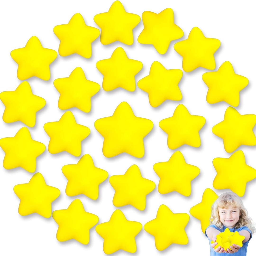 24pcs Star Stress Balls, Mini Foam Squeeze Balls, Yellow Anxiety Relief Toys for School Rewards, Carnival Prizes, Party Favors, Hand Exercise