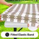 Rectangle Vinyl Table Cloth, Waterproof Elastic Fitted Tablecloth with Flannel Backing, Plastic Table Cover for Picnic, Camping, Outdoor (Khaki & White, 30"x96")