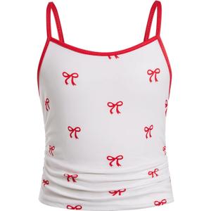 SweatyRocks Girl's Cherry Spaghetti Strap Camisole Cami Sleeveless Scoop Neck Cute Tank Top (White, Size 10 Years)