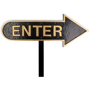 6" x 15.5" Right Arrow Enter Statement Plaque Sign with Lawn Stake - Black/Gold