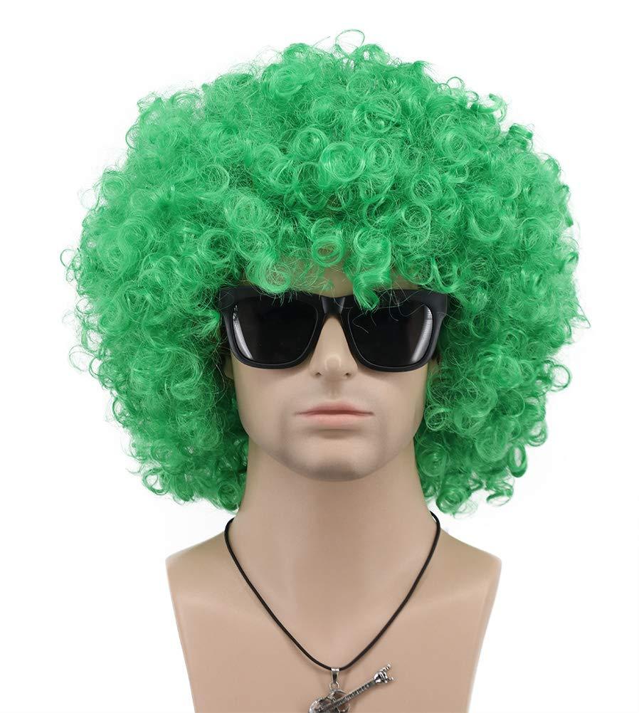 VGbeaty Mens Women Short Wave Green Colorful Rocker Afro Wig California Halloween Cosplay Anime Costume Wig (Green)