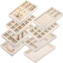 Elsjoy 8 Pack Velvet Jewelry Trays, Stackable Jewelry Organizer Trays for Drawers, Beige Jewelry Storage and Display Tray Inserts for Necklaces, Rings, Earrings