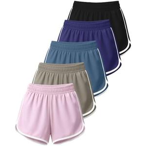 Real Essentials 5 Pack: Women’s Dry-Fit Dolphin Shorts – Athletic Running Workout Gym Lounge Active Casual, Standard, Large, Set 1