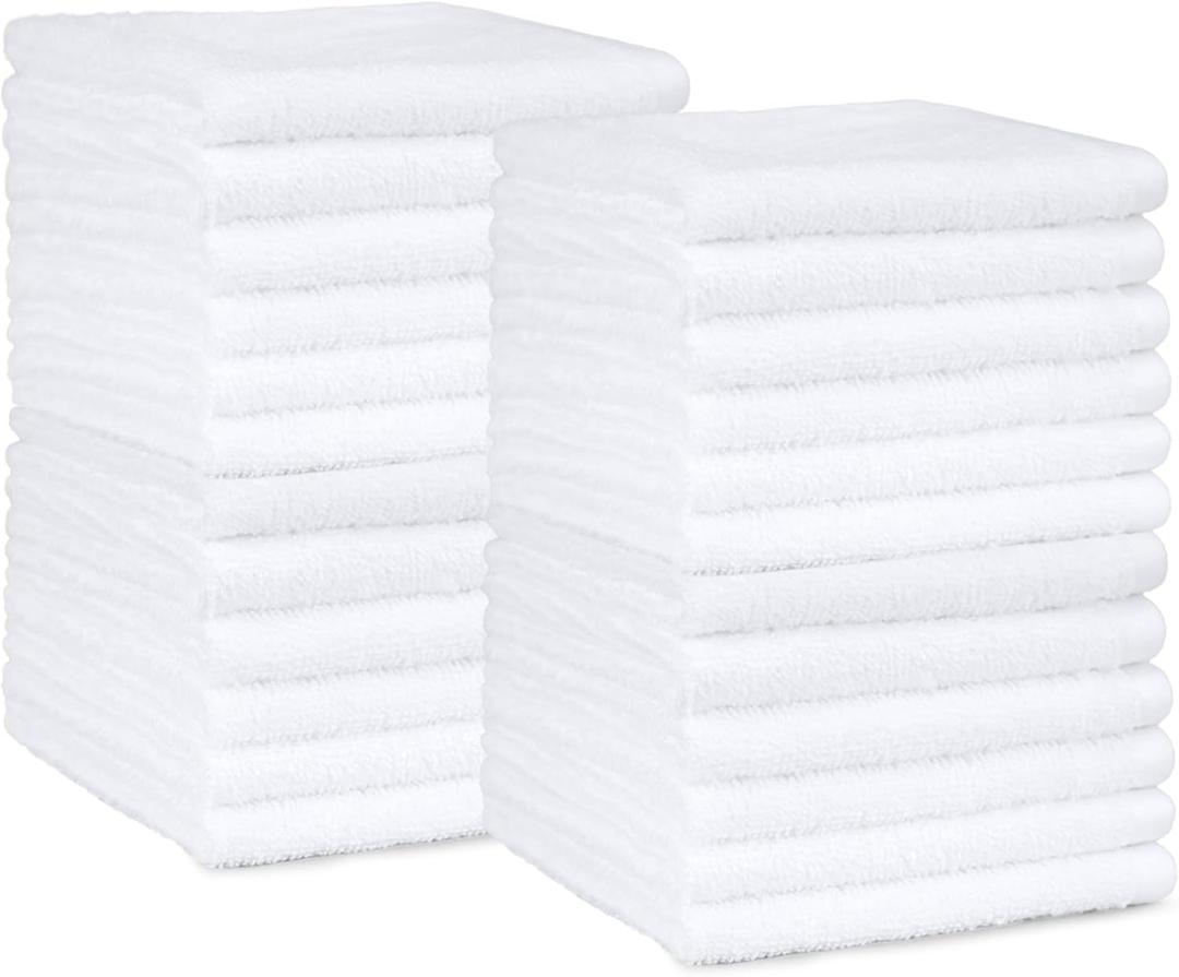 Fast Drying Cotton Washcloths for Bathroom, Machine Washable, Soft and Highly Absorbent, 12 x 12 in, White, 24-Pack