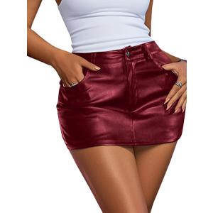 Avanova Women Faux Leather Short Skorts High Waisted Bodycon Sexy Mini Skirts Red Medium