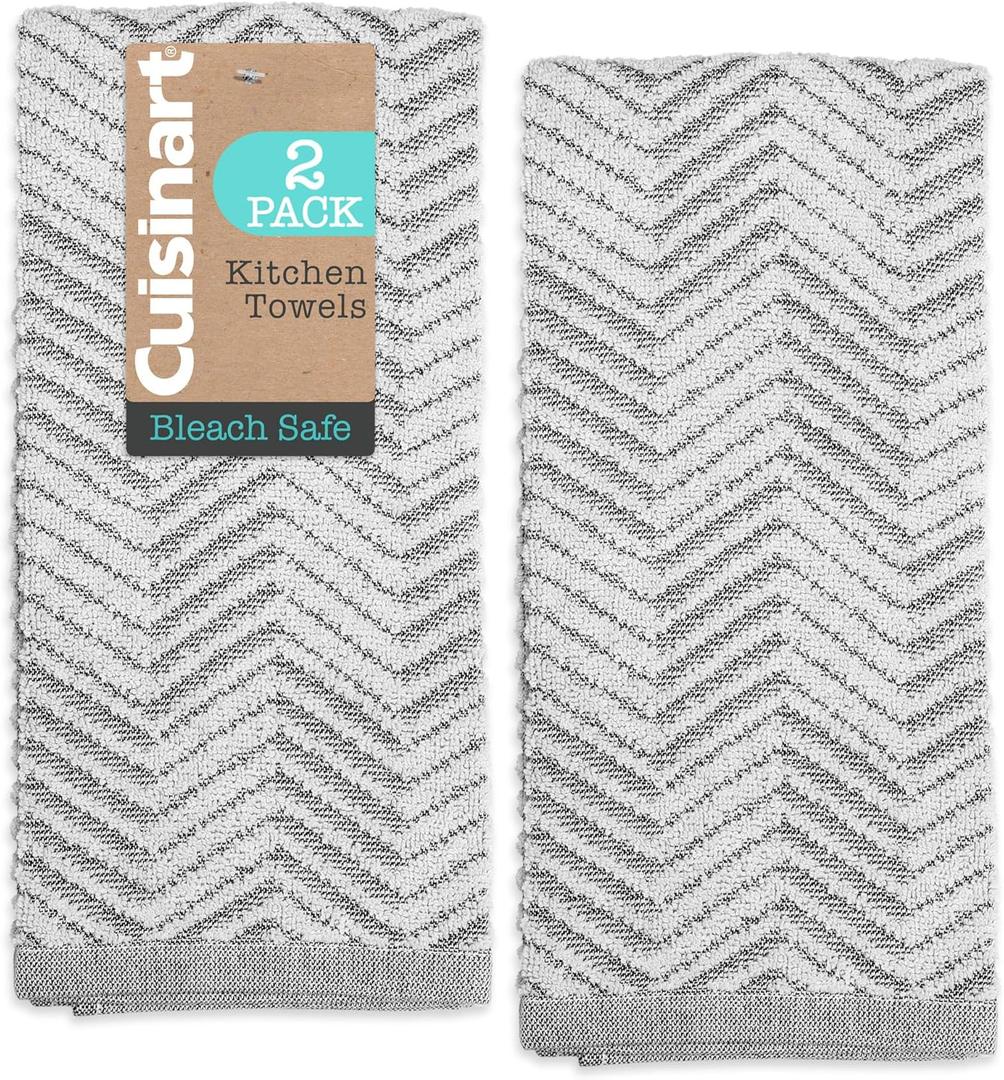 Best Brands Cuisinart Kitchen Towels 2 Pack  100% Cotton Dish Towels for Kitchen Drying, Bleach Safe & Super Absorbent Hand Towels 18x28, Durable Soft Cotton Tea Towels for Everyday Cleaning (Zigzag Black)