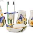Ceramic Bathroom Accessory Set Dancing Butterfly Ceramic 5 Pieces Set,Including Toothbrush Holders,2 Gargle Tooth-Brushing Cups,Soap Dishes,Soap & Lotion Dispenser