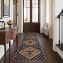 LIVEBOX Easy Jute Rug Runner for Hallway Non Slip, Washable Rug 2x8 for Kitchen, Black Checkered Long Hallway Rugs, Farmhouse Carpet Runner for Laundry Room Bedroom