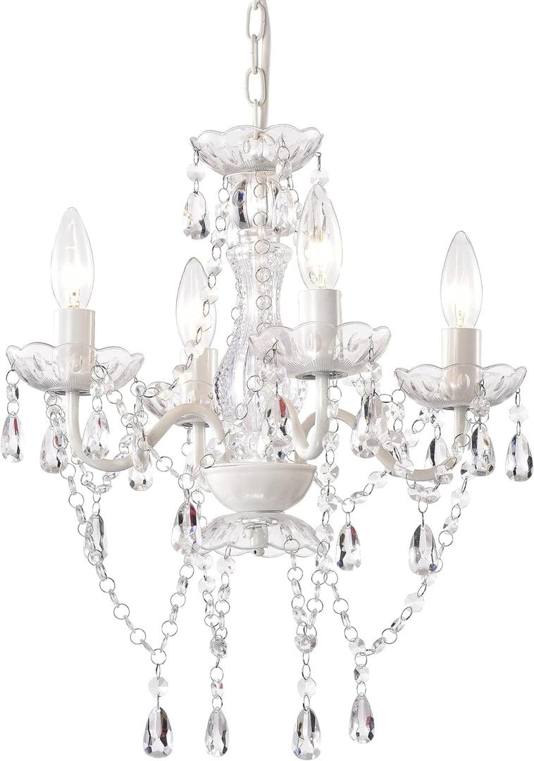 LaLuLa White Chandelier Mini Crystal Chandelier Lighting Hardwired Small Acrylic Chandelier 4 Light Modern Pendant Light Fixtures for Bedroom