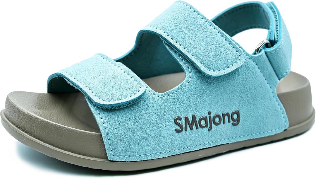 SMajong Boys Sandals Girls Sandal Kids | Non-Slip Slides, Lightweight, Adjustable, Open Toes, Flat (Blue)