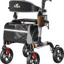 Walkers for Seniors, Rollator Walker with Seat, 350 lb Weight Capacity, 18" Big Seat, 8" All-Terrain Wheels, 6-Level Adjustable Height, Lightweight Aluminum Frame Rollator Walkers for Seniors (Silver)