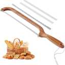 Sourdough Bread Knife, Bread Slicer for Homemade Bread - Sharp Stainless Steel Blade for Crumb-Free, Even, Intact Slices, Ergonomic Bow Design, Wooden Serrated Bread Cutter, 2 Blades & 2 Guards