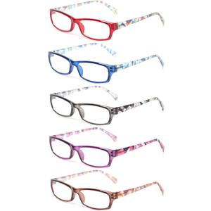Kerecsen 5 Pairs Fashion Ladies Reading Glasses Spring Hinge Pattern Design Readers, 5 Pack Mix Color, Medium
