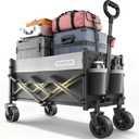 SYNCFUN Collapsible Wagon Cart Foldable 300lbs, Portable Rolling Shopping Carts with Wheels, All Terrain Folding Sport Beach Wagons, Heavy Duty Garden Utility Cart for Groceries Fishing, Black