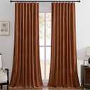 Timeper Burnt Orange Pleat Back Tab Velvet Curtains W62 x L84 inches 2 Panels, Room Darkening Solid Home Decor Curtains for Bedroom Living Dining Room Thermal Insulated Luxury Super Soft Window Drapes