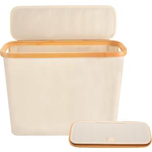 22L Toilet Paper Storage Basket with Lid and Handle, Collapsible Toilet Paper Organizer Bathroom Free Standing Holder Slim Narrow Bin Container for 12-roll Towels or Toys Clothes Organizing (Beige)