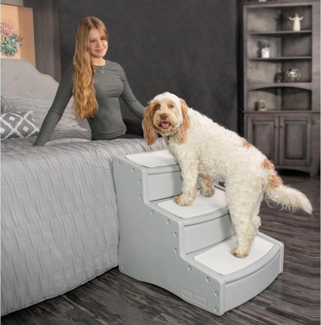 Pet Gear Easy Step III Extra Wide Pet Stairs, 3 Step for Dogs/Cats up to 200 pounds, Removable/Washable Carpet, Easy Assembly (No Tools Required), Fog