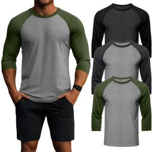 Huukeay 3 Pack Men's 3/4 Sleeve Shirts Crew Neck Baseball T Shirts Moisture Wicking Athletic Tops M