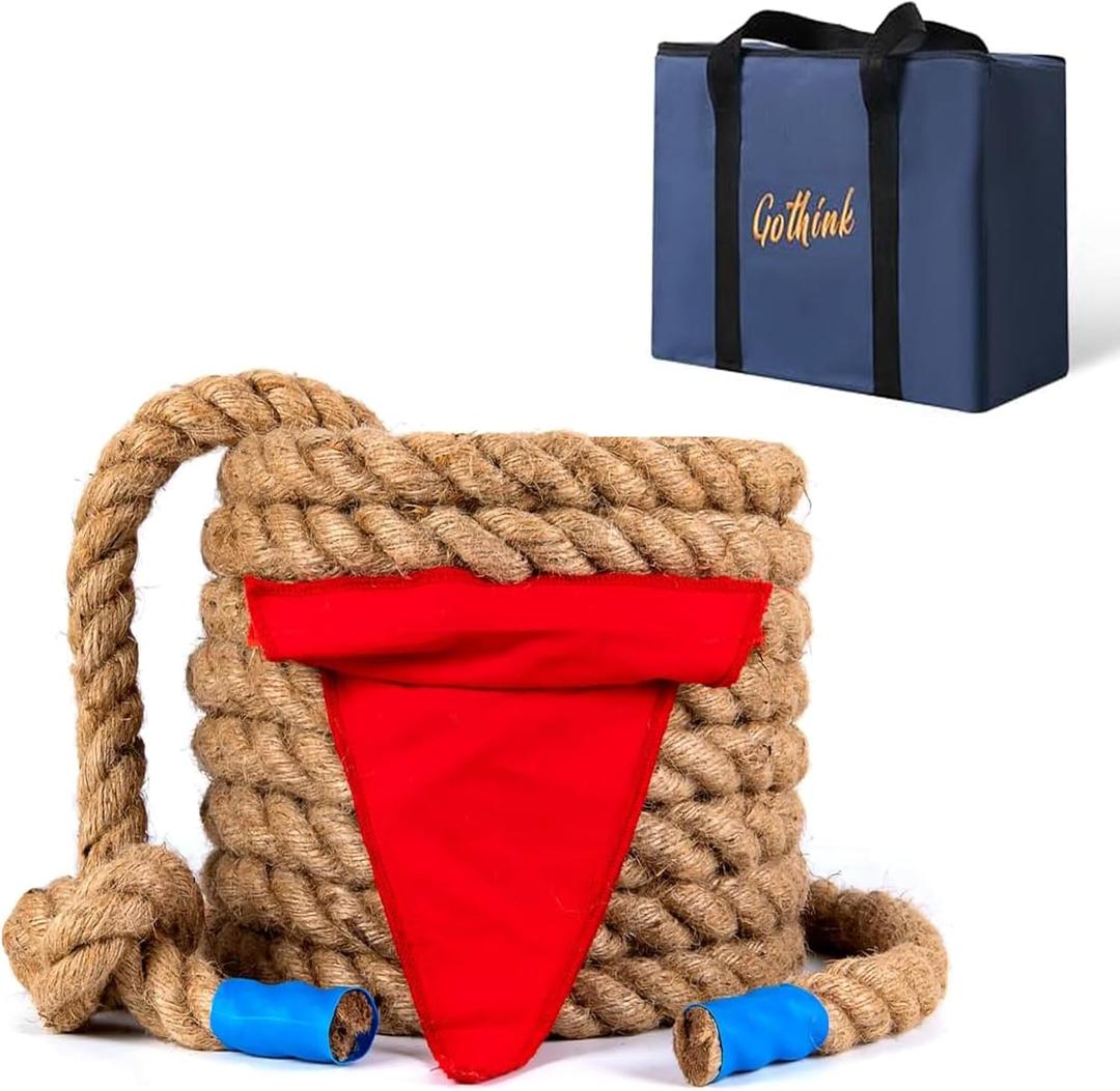 Gothink 33 FT Tug of War Rope Toys Set for Kids - Soft Natural Jute Fiber Rope with Red Flag for Field Day, Birthday Holiday Party Game, Camping Backyard Outdoor Games & Team Activities