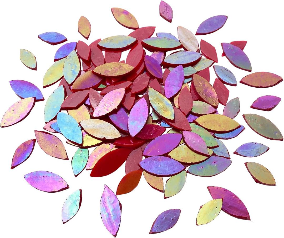 120 Pcs Iridescent Red Petal Mosaic Tiles, Hand Cut Stained Glass Petals, Floral Mosaic Tiles, Tiffany Glass Flower Petals Supplies Kit for Mosaics and Crafts, Mixed Sizes, Magic Iridescent Red