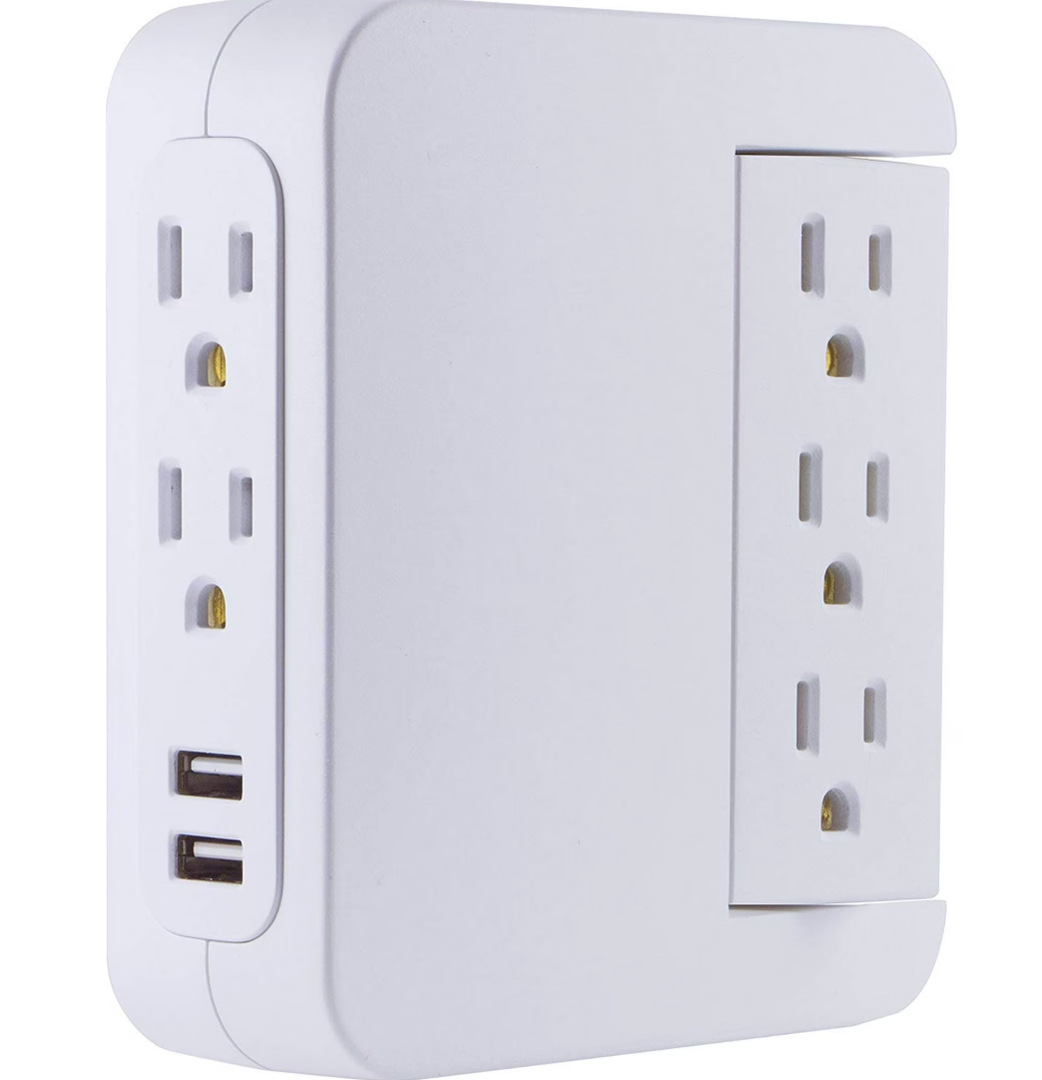 GE 5-Outlet 2 USB Port Surge Protector Swivel Wall Tap, White - 39429