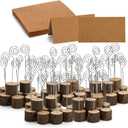 Tosnail 50 Pack Wooden Place Card Holders with 50 Kraft Paper Cards, Rustic Wood Table Number Stands Photo Holder - Spiral Wire