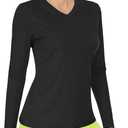 Boladeci Women's Swim Shirts Long Sleeve V Neck T Shirts UPF 50+ Sun Protection Quick Dry Rash Guard (Black, XXL)