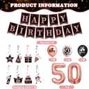 2 x 50th Birthday Decorations for Women, 37pcs 50th Birthday Party Supplies with Black Rose Gold Happy 50th Birthday Banner Backdrop Balloons Hanging Swirls, 50 Years Old Birthday Decorations Kit