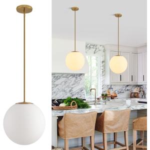 11.8in Milk Glass Pendant Lights Kitchen Island Large Globe Glass