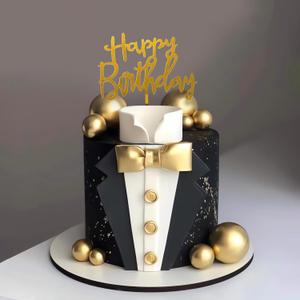 Suit Cake Topper Boss Cake Decorations with Golden Balls for Birthday Father Theme Decoration