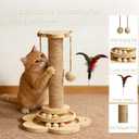 Wooden Cat Scratching Post, 4 in 1 Cat Scratcher Kitten Toys for Indoor Cats, 17.7" Tall Sisal Post with Two-Laye Wooden Ball Track, Ideal for Small Medium Cat