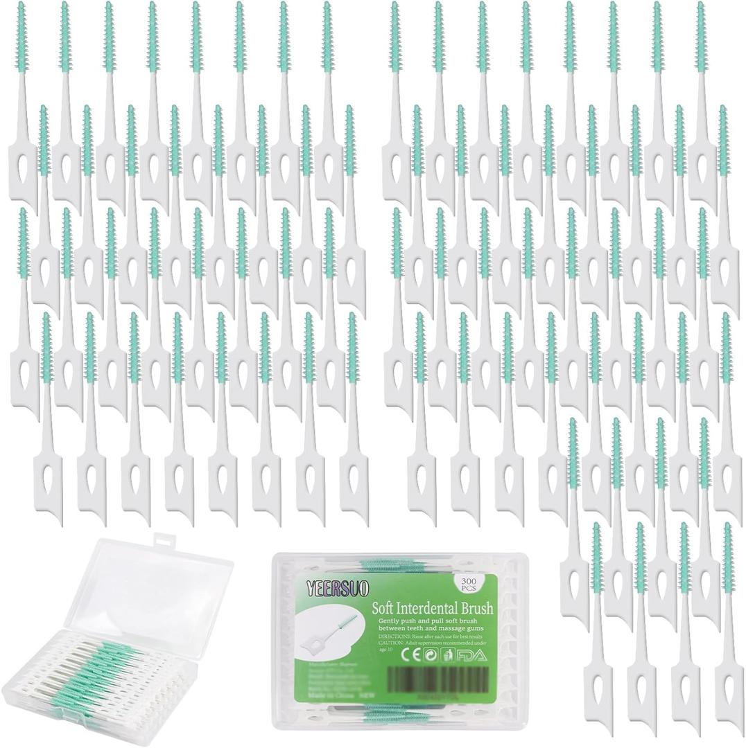 300 PCS Soft Dental Floss Picks, Silicone Interdental Brush Between Teeth, Disposable Dental Picks for Teeth Cleaning, interdental Picks Teeth Cleaning Tool, Green Colors (1 Count (Pack of 300))